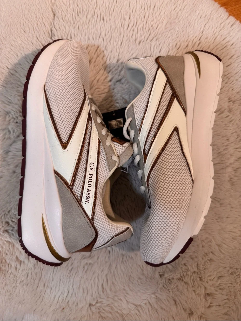 U.S. Polo Assn. Women’s White Mesh Trainer with Metallic Accents size 10